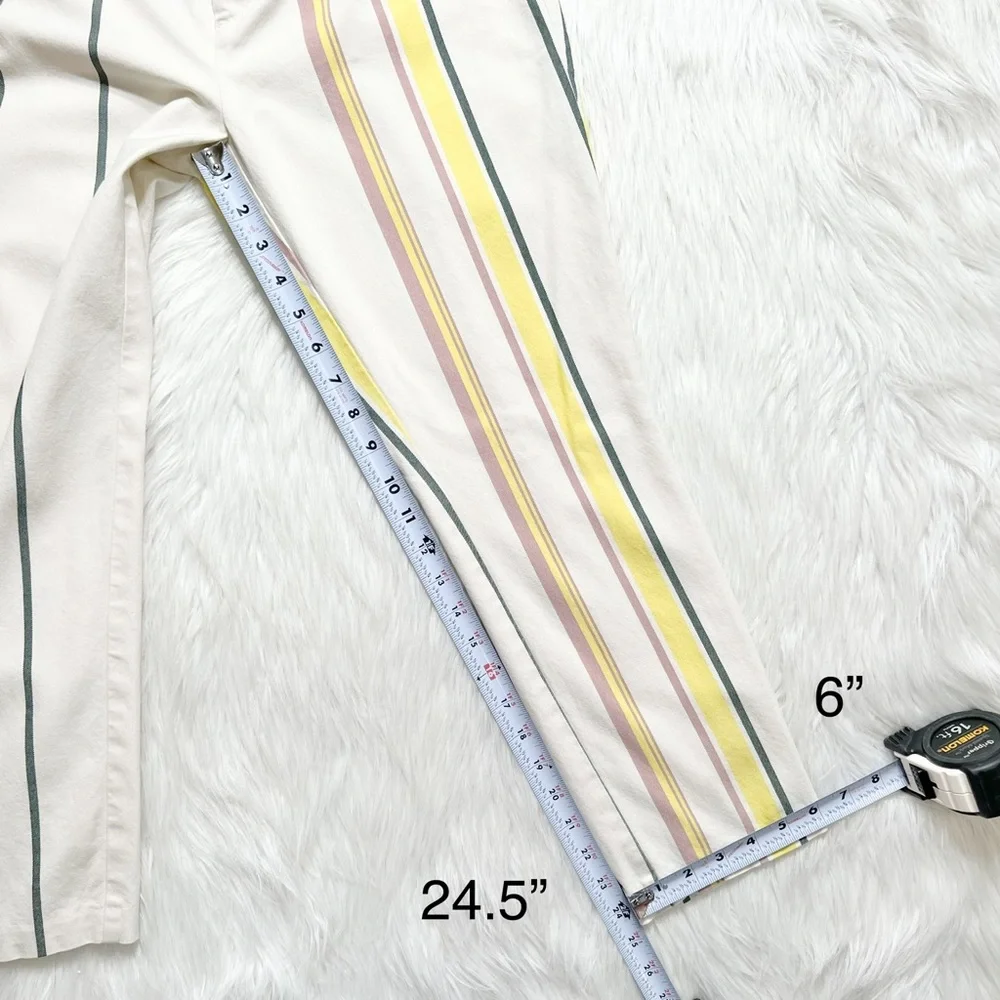 SOLD-Anthropologie Pastel Striped Cream Cropped Straight Trouser Pants - Picture 9 of 9